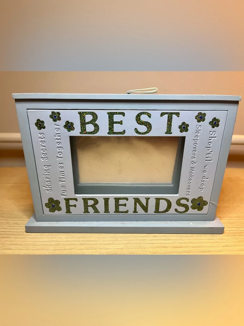 Vintage Wooden Best Friends Photo Box Flip Album Memory Storage Blue Y2K